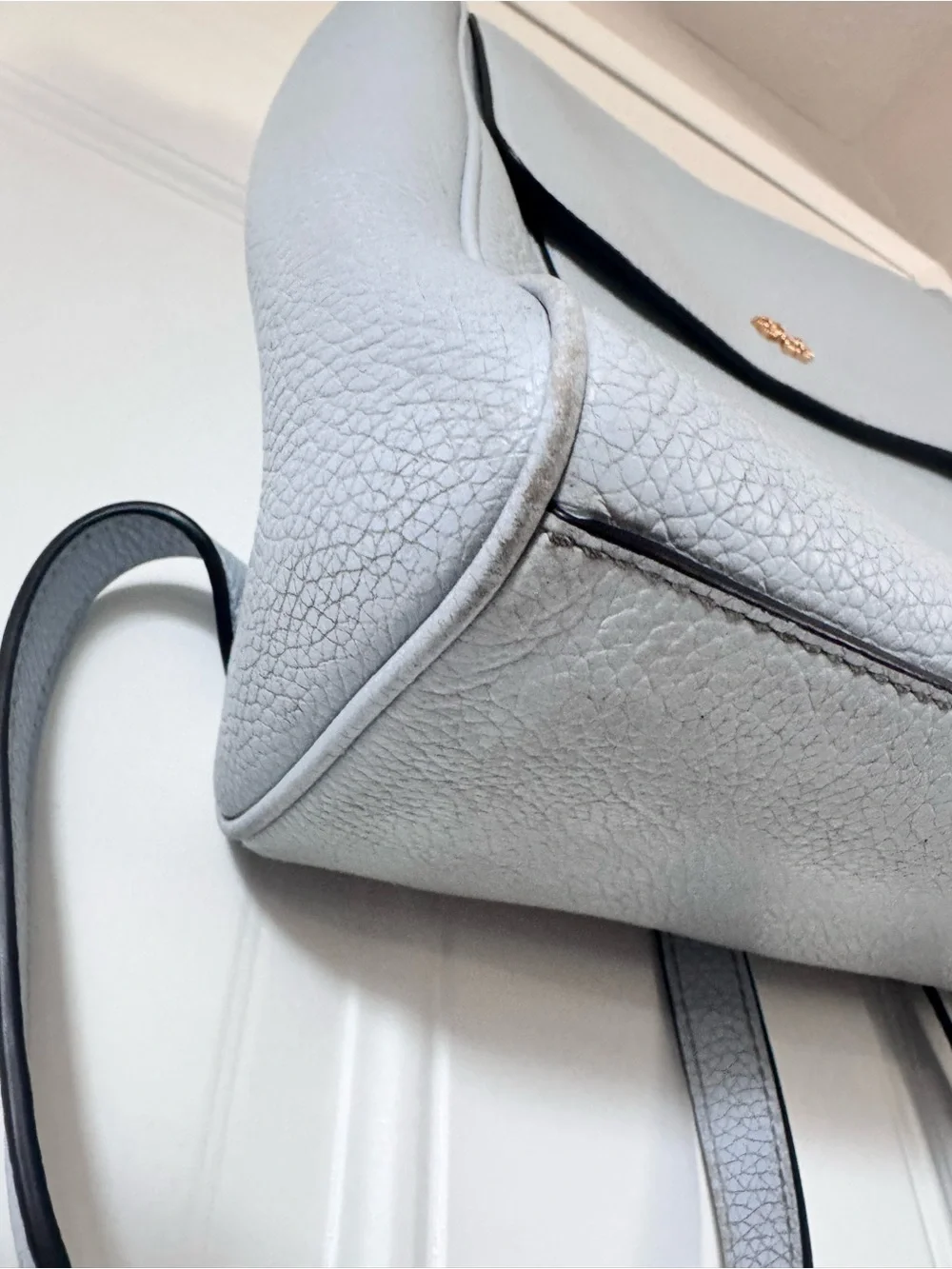 Tory Burch Carter Flap Backpack Luna Light Blue/Gray Trendy Purse Handbag $498